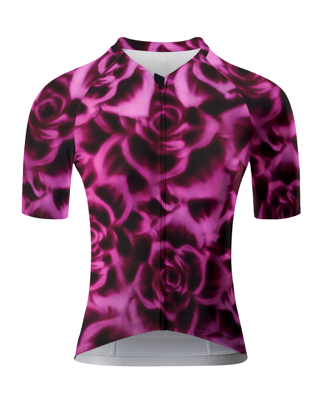 ROCKBROS Women's Blur Neon Purple Rose Full Print Short Sleeve Cycling Jersey