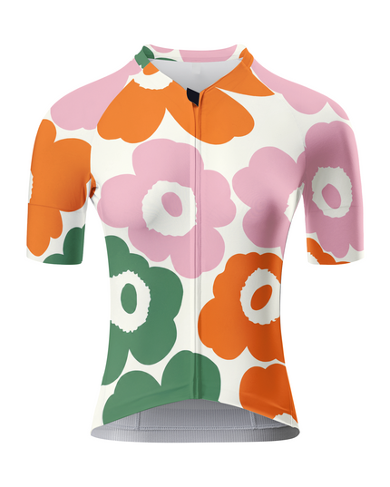 ROCKBROS Women's Cream Base Orange Pink Green Poppy Floral Cycling Jersey