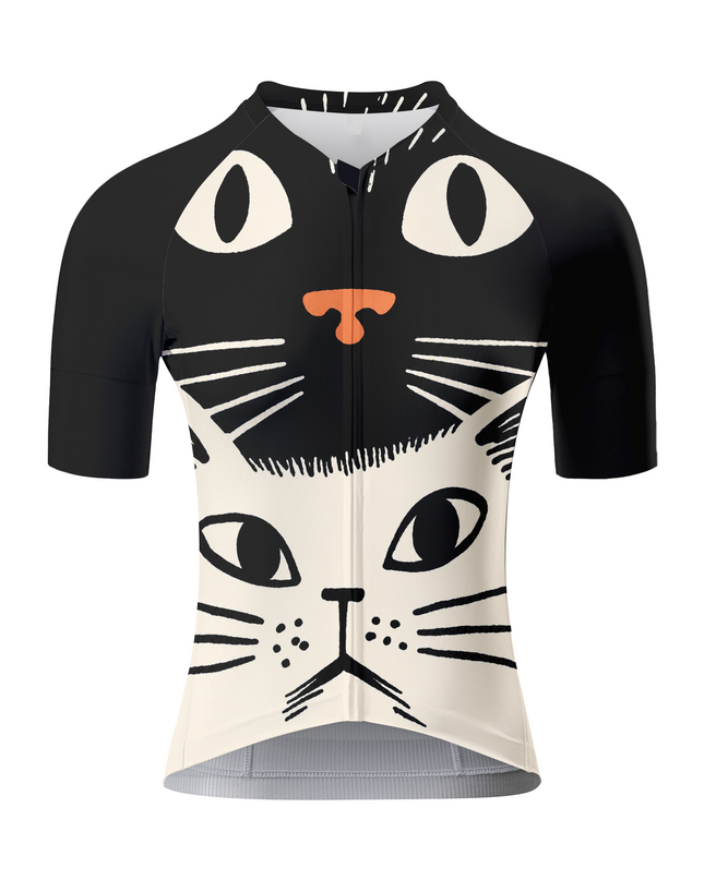 ROCKBROS Women's Retro Black White Double Cat Face Graphic Cycling Jersey