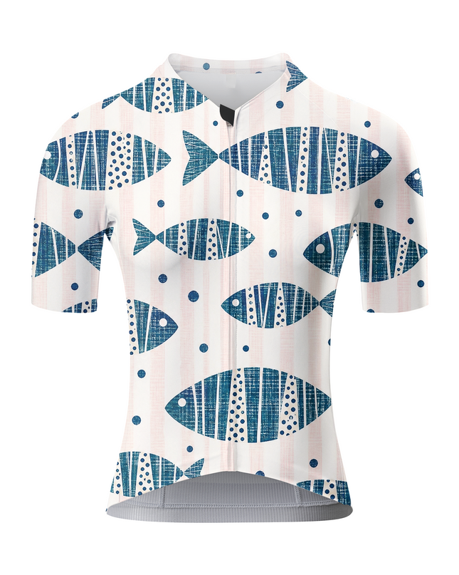 ROCKBROS Women's Blue Fish Print Cycling Jersey