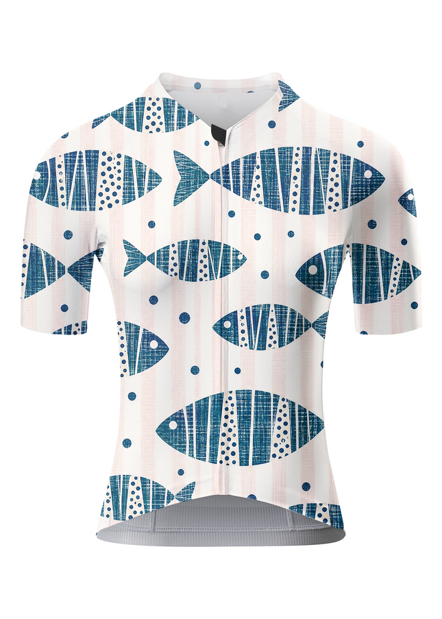ROCKBROS Women's Blue Fish Print Cycling Jersey