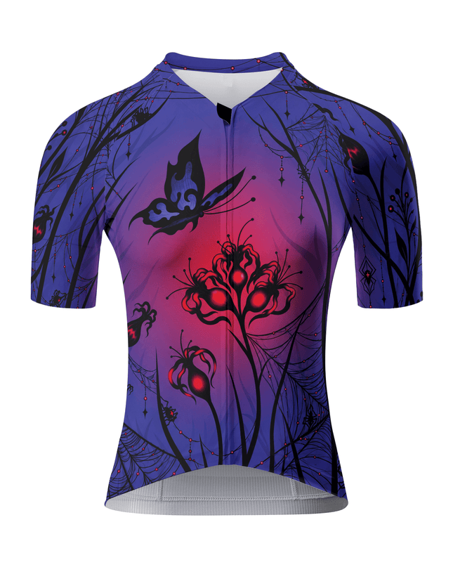 ROCKBROS Women's Gothic Spider Web Floral Print Short Sleeve Cycling Jersey