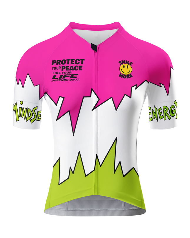 ROCKBROS Women's Pink Green Jagged Color Block Smile Slogan Cycling Jersey