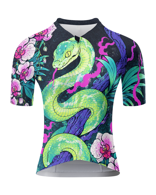 ROCKBROS Women's Neon Green Snake Orchid Tropical Tattoo Style Cycling Jersey