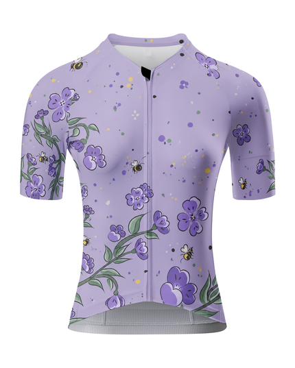 ROCKBROS Women's Purple Floral Bee Print Short Sleeve Cycling Jersey