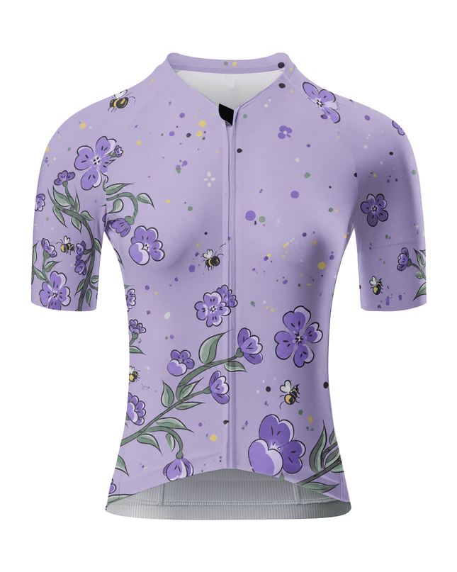ROCKBROS Women's Purple Floral Bee Print Short Sleeve Cycling Jersey