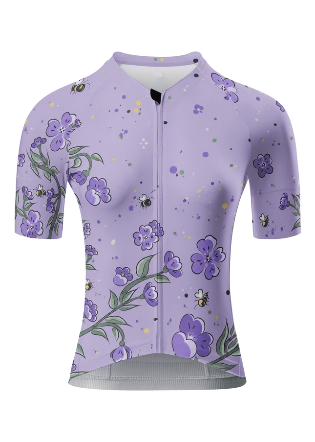 ROCKBROS Women's Purple Floral Bee Print Short Sleeve Cycling Jersey