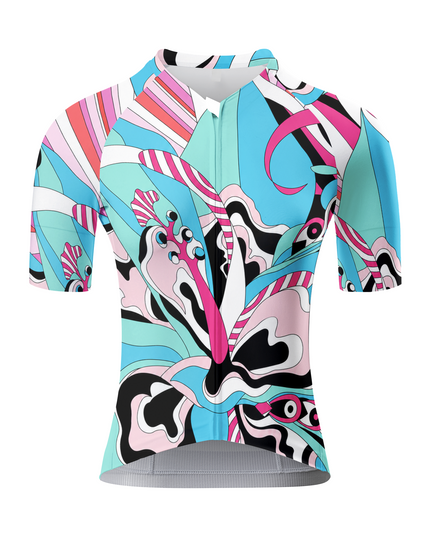 ROCKBROS Women's Cyan Pink Pop Art Abstract Tropical Floral Short Sleeve Cycling Jersey