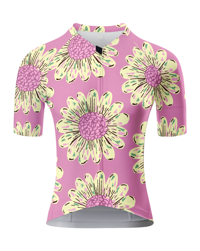 ROCKBROS Women's Pink Daisy Print Cycling Jersey