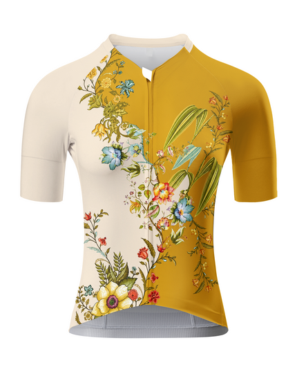 ROCKBROS Women's Split Cream Mustard Vintage Wildflower Vine Short Sleeve Cycling Jersey