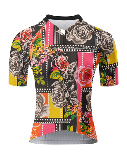 ROCKBROS Women's Patchwork Retro Rose Graphic Cycling Jersey