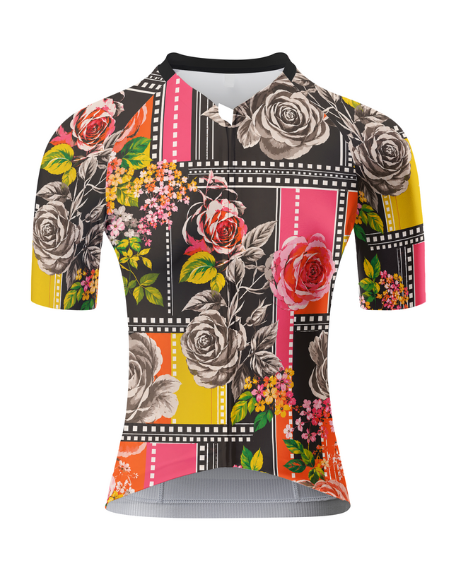 ROCKBROS Women's Patchwork Retro Rose Graphic Cycling Jersey