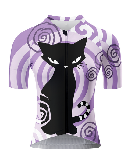 ROCKBROS Women's Purple Spiral Background Cartoon Black Cat Short Sleeve Cycling Jersey