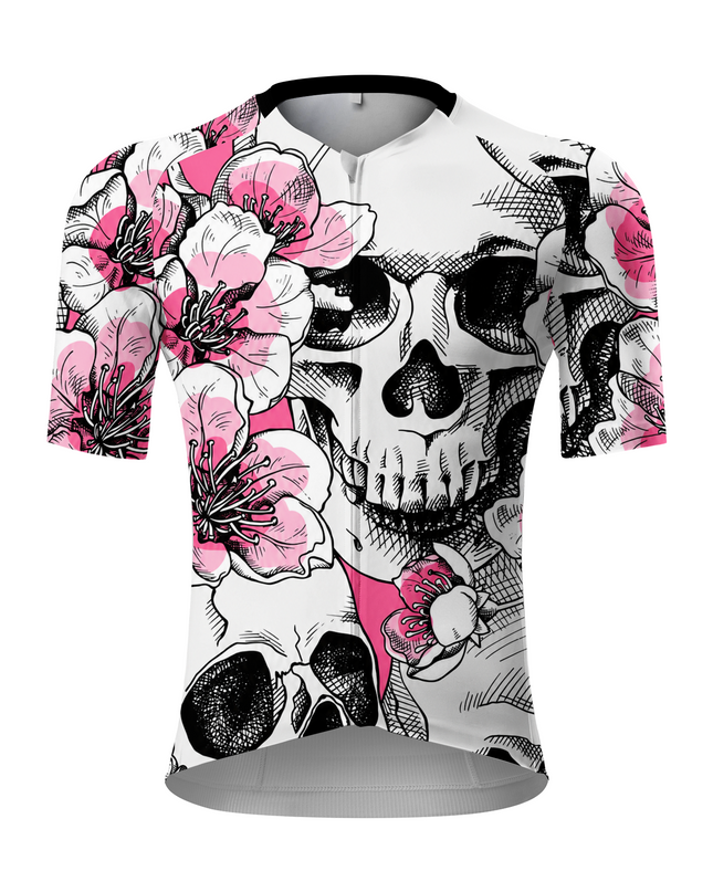 ROCKBROS Men's Gothic Floral Sakura Skull Tattoo Performance Cycling Jersey
