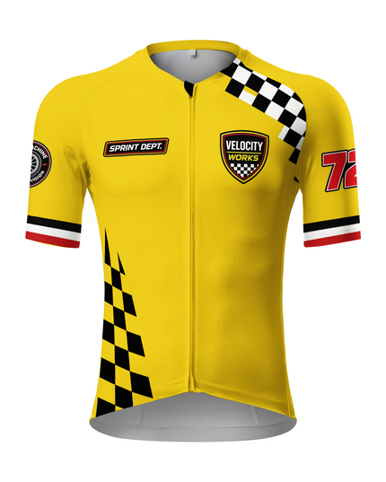 ROCKBROS Men's Yellow Racing Checkered Flag Number 72 Short Sleeve Cycling Jersey