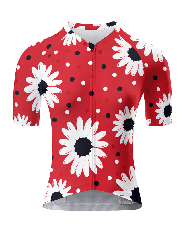 ROCKBROS Women's Red Daisy Polka Dot Cycling Jersey