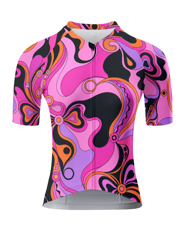 ROCKBROS Women's Retro Pink Swirl Abstract Floral Cycling Jersey
