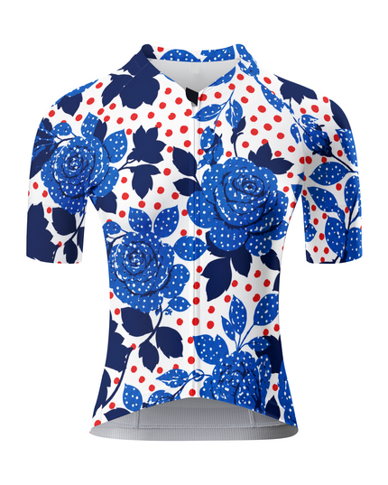 ROCKBROS Women's Blue Rose Polka Dot Cycling Jersey