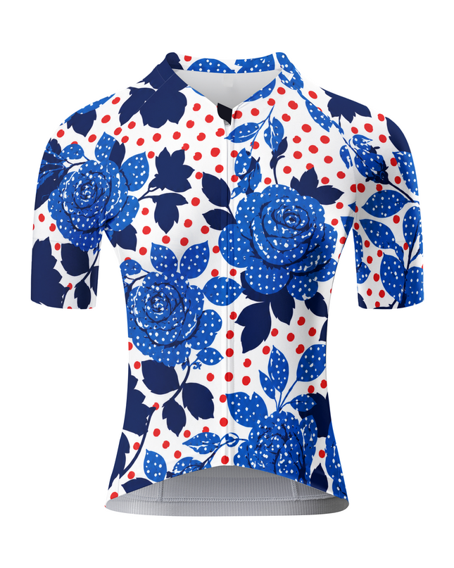 ROCKBROS Women's Blue Rose Polka Dot Cycling Jersey