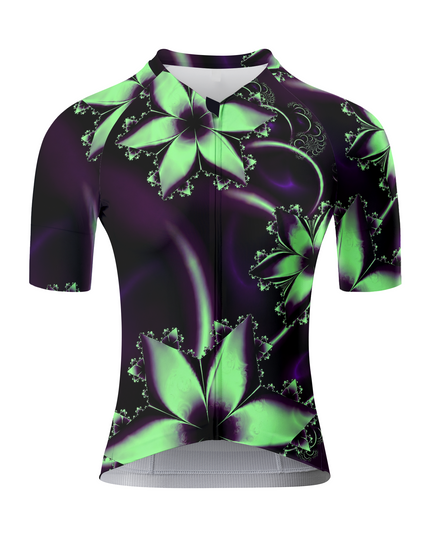 ROCKBROS Women's Dark Purple Neon Green Fractal Floral Short Sleeve Cycling Jersey