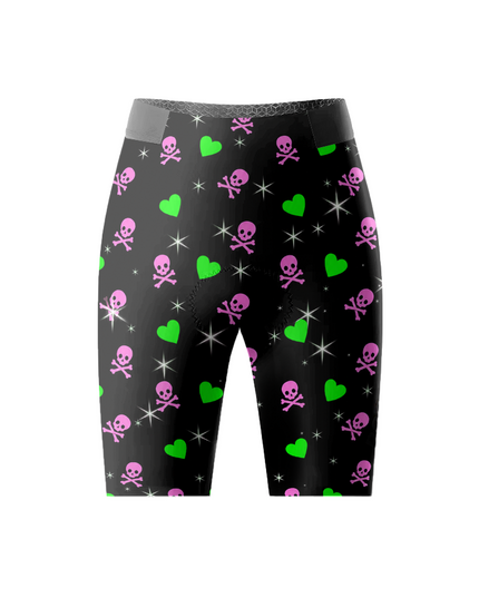 ROCKBROS Men's Black Base Pink Skull Green Heart Honeycomb Mesh Waist Cycling Shorts