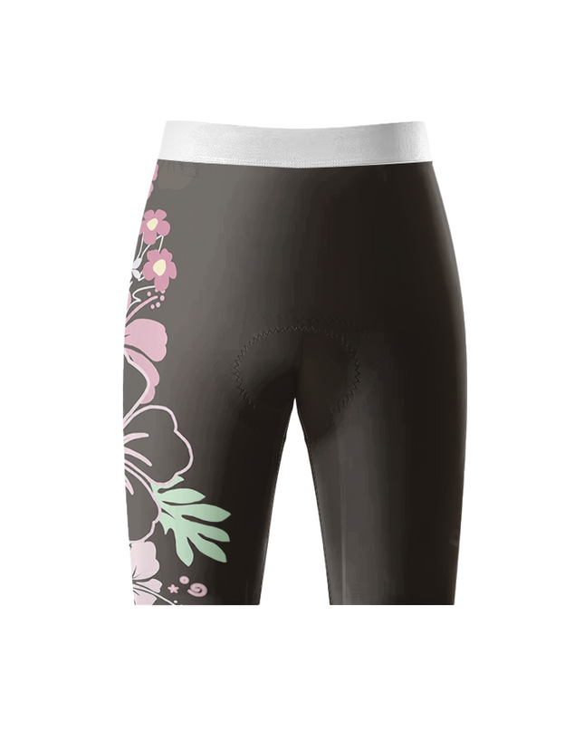 ROCKBROS Women's Black Side Pink Hibiscus Tropical Floral Honeycomb Waist Cycling Shorts