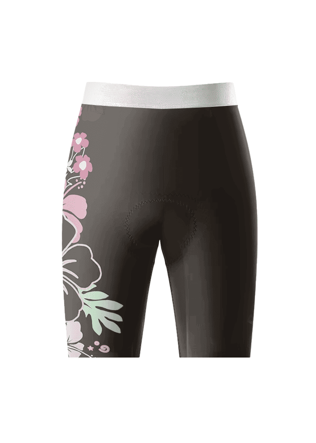 ROCKBROS Women's Black Side Pink Hibiscus Tropical Floral Honeycomb Waist Cycling Shorts