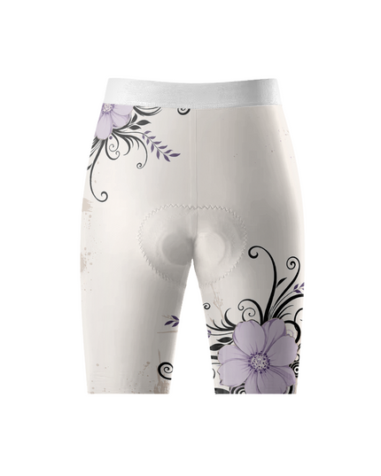 ROCKBROS Women's Cream White Side Lavender Swirl Floral Honeycomb Waist Cycling Shorts