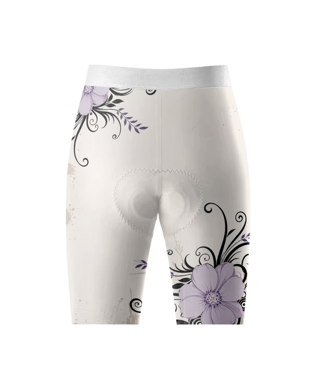 ROCKBROS Women's Cream White Side Lavender Swirl Floral Honeycomb Waist Cycling Shorts