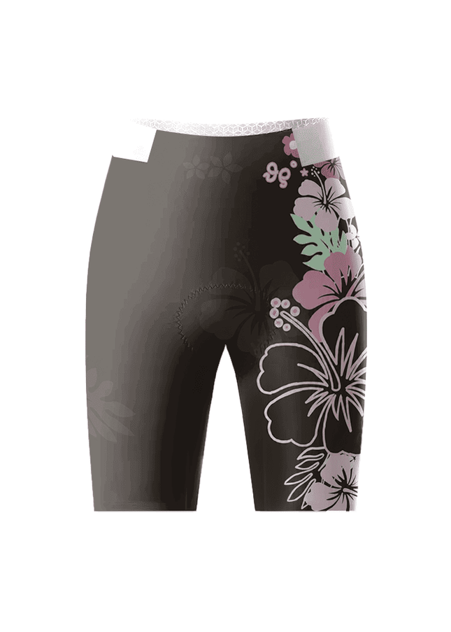 ROCKBROS Women's Black Side Pink Hibiscus Tropical Floral Honeycomb Waist Cycling Shorts