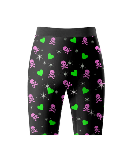 ROCKBROS Men's Black Base Pink Skull Green Heart Honeycomb Mesh Waist Cycling Shorts