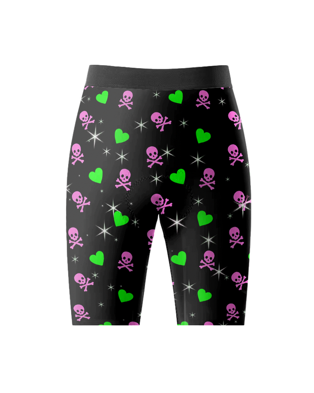 ROCKBROS Men's Black Base Pink Skull Green Heart Honeycomb Mesh Waist Cycling Shorts