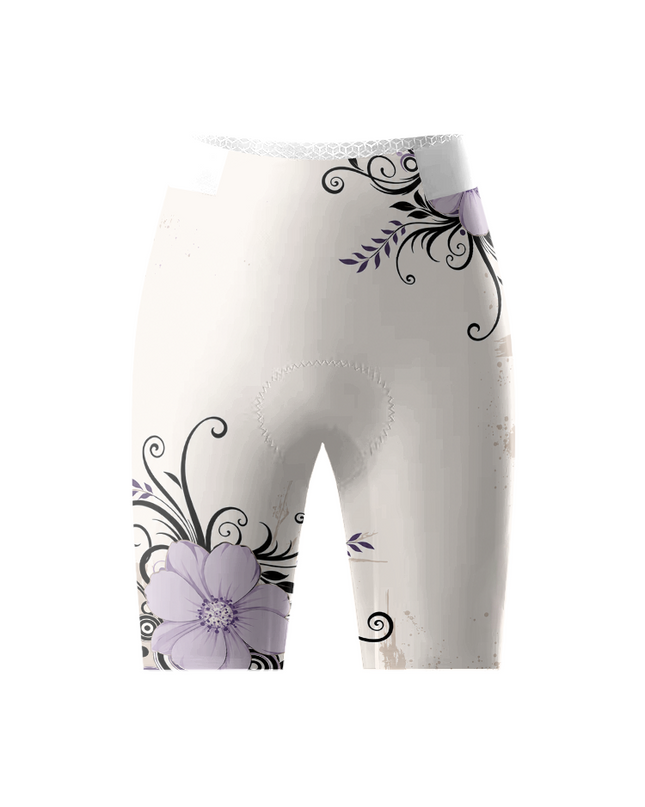 ROCKBROS Women's Cream White Side Lavender Swirl Floral Honeycomb Waist Cycling Shorts