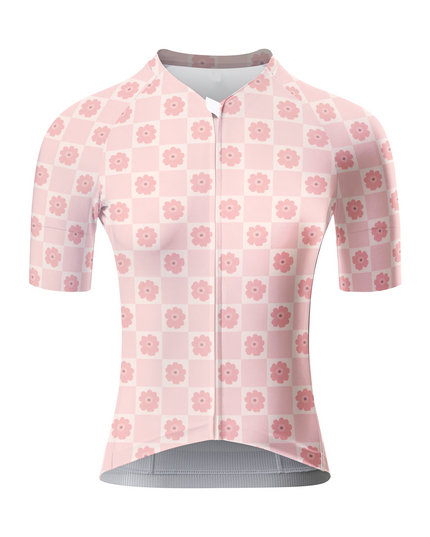 ROCKBROS Women's Pastel Checkerboard Daisy Soft-Girl Aesthetic Jersey
