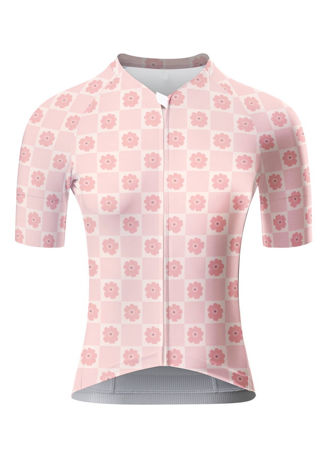 ROCKBROS Women's Pastel Checkerboard Daisy Soft-Girl Aesthetic Jersey