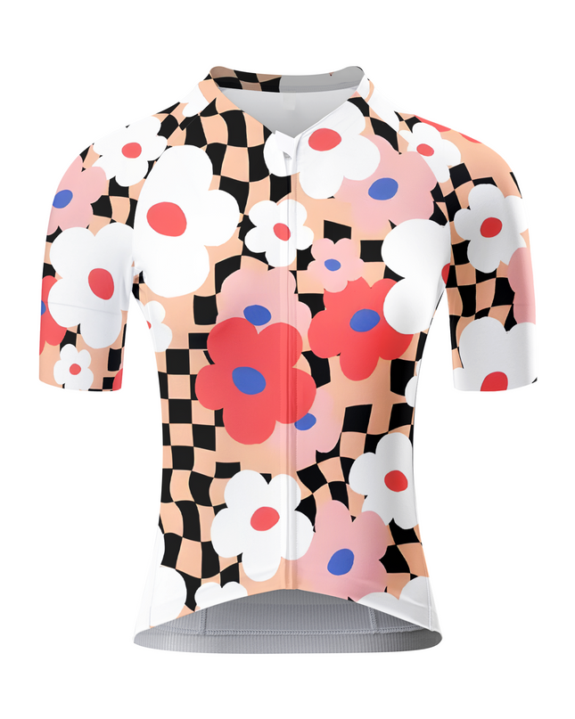 ROCKBROS Women's Retro Psychedelic Floral & Checkerboard Aero Cycling Set