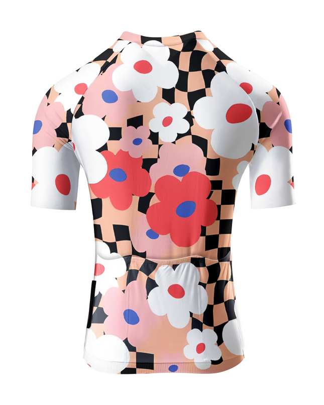 ROCKBROS Women's Retro Psychedelic Floral & Checkerboard Aero Cycling Jersey
