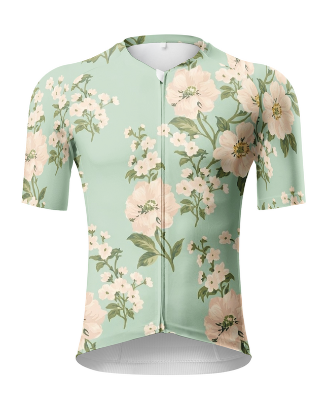 ROCKBROS Men's Vintage Mint Green Floral Print Short Sleeve Cycling Jersey
