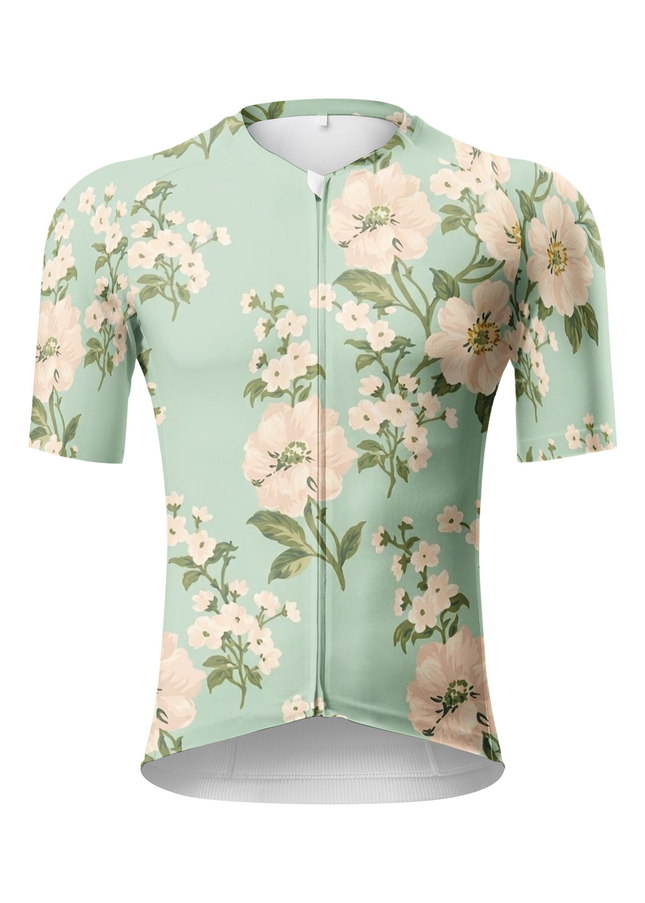 ROCKBROS Men's Vintage Mint Green Floral Print Short Sleeve Cycling Jersey