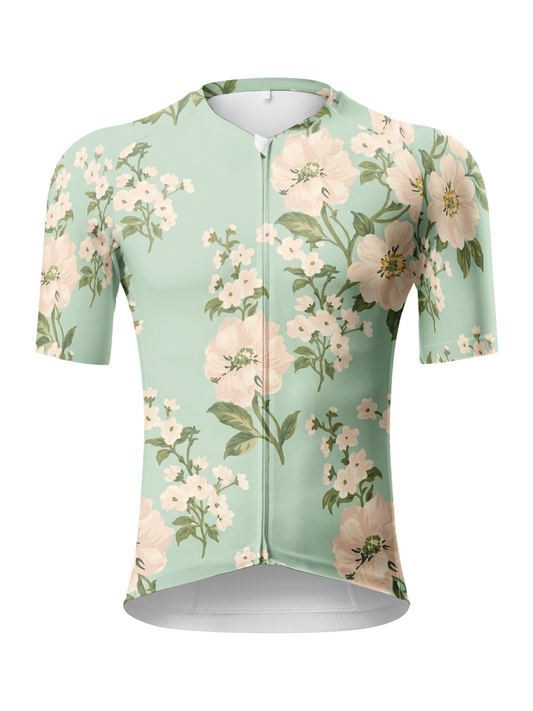 ROCKBROS Men's Vintage Mint Green Floral Print Short Sleeve Cycling Jersey