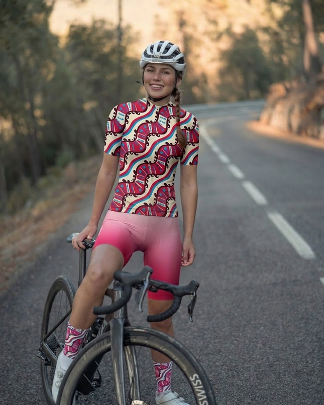 ROCKBROS Women's Vintage Folk Art Wave Print Cycling Jersey