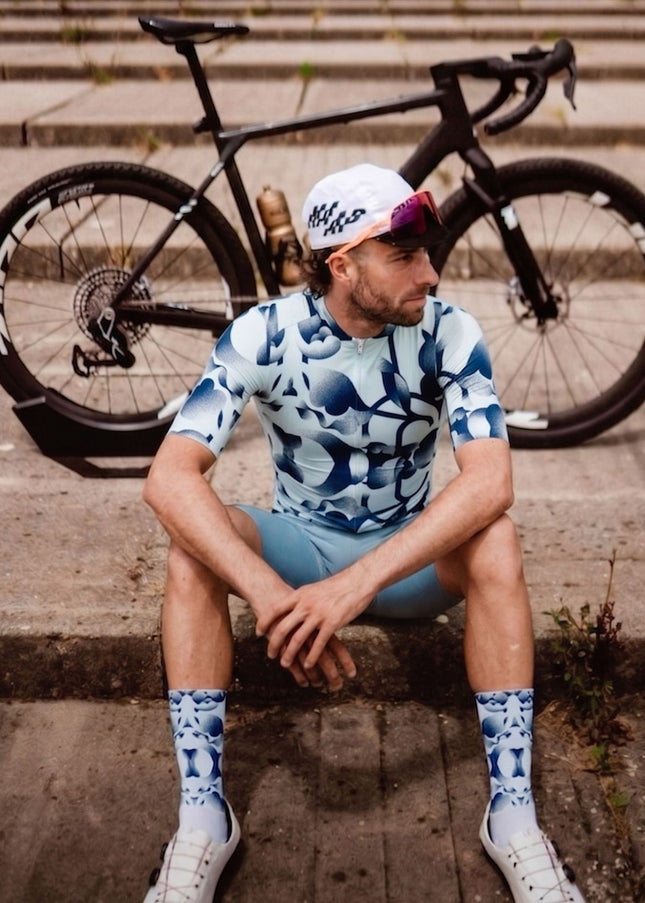 ROCKBROS Men's Abstract Ink Floral Print Short Sleeve Cycling Set