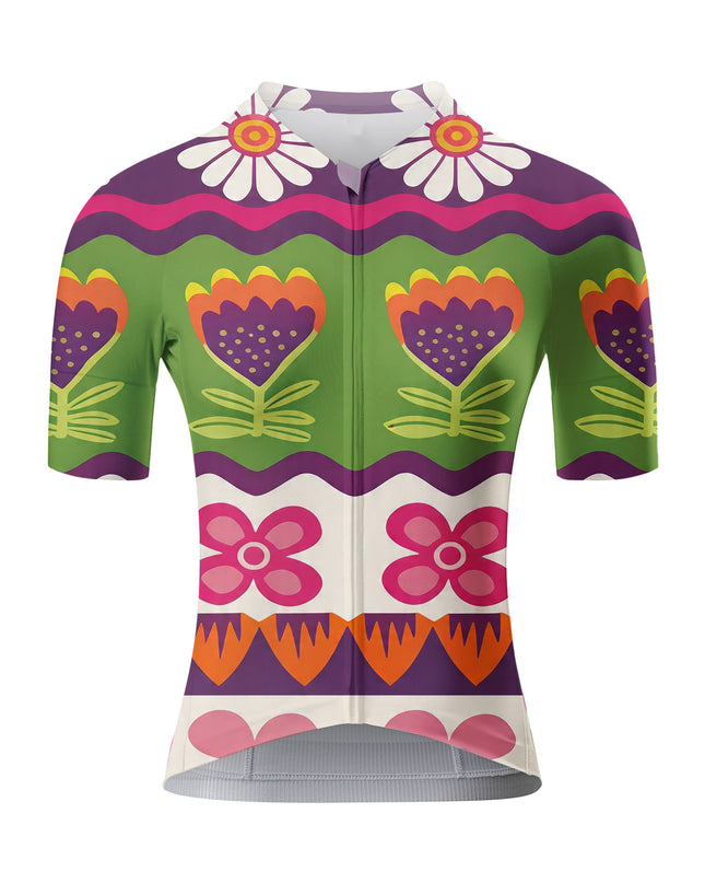 ROCKBROS Women's Retro Floral Multi-Color Cycling Jersey