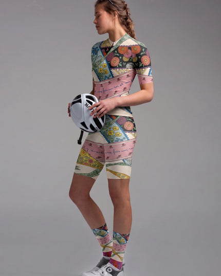 ROCKBROS Women's Vintage Patchwork Floral Cycling Jersey
