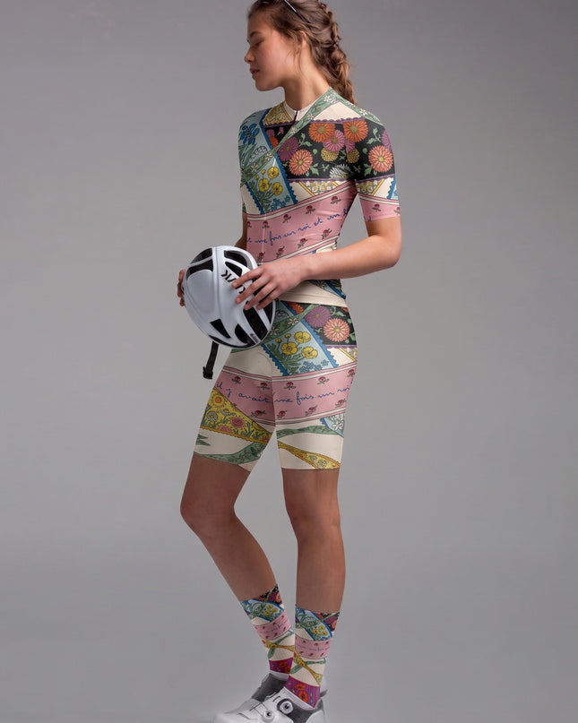 ROCKBROS Women's Vintage Patchwork Floral Cycling Jersey