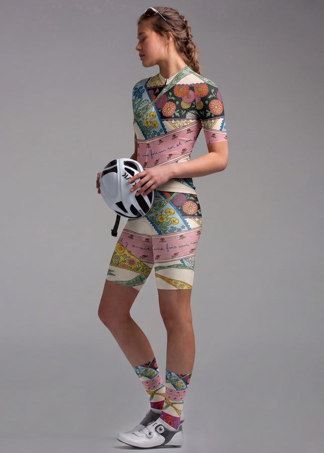 ROCKBROS Women's Vintage Patchwork Floral Cycling Jersey