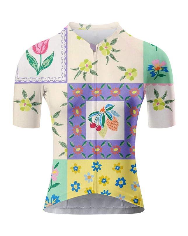 ROCKBROS Women's Vintage Fruit & Floral Patchwork Short Sleeve Cycling Set