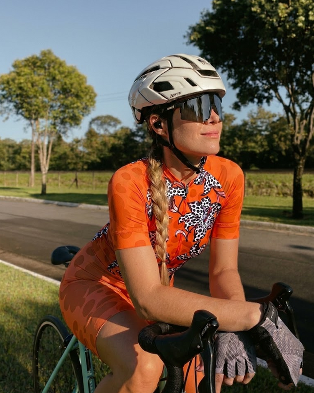 ROCKBROS Women's Orange Leopard Print Lily Floral Short Sleeve Cycling Set