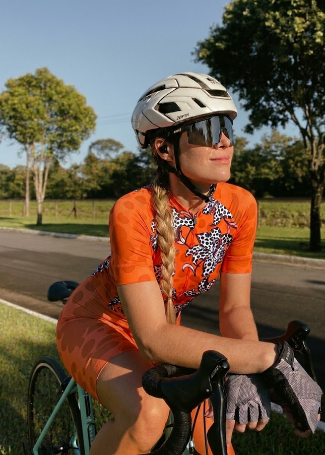 ROCKBROS Women's Orange Leopard Print Lily Floral Short Sleeve Cycling Set