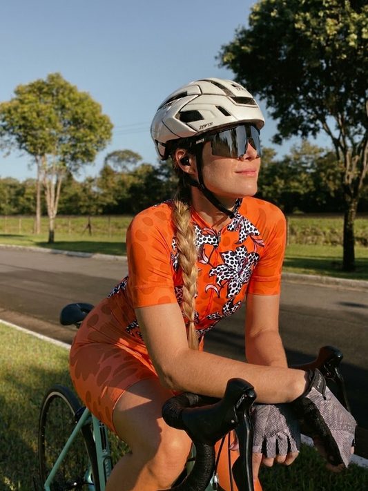 ROCKBROS Women's Orange Leopard Print Lily Floral Short Sleeve Cycling Set